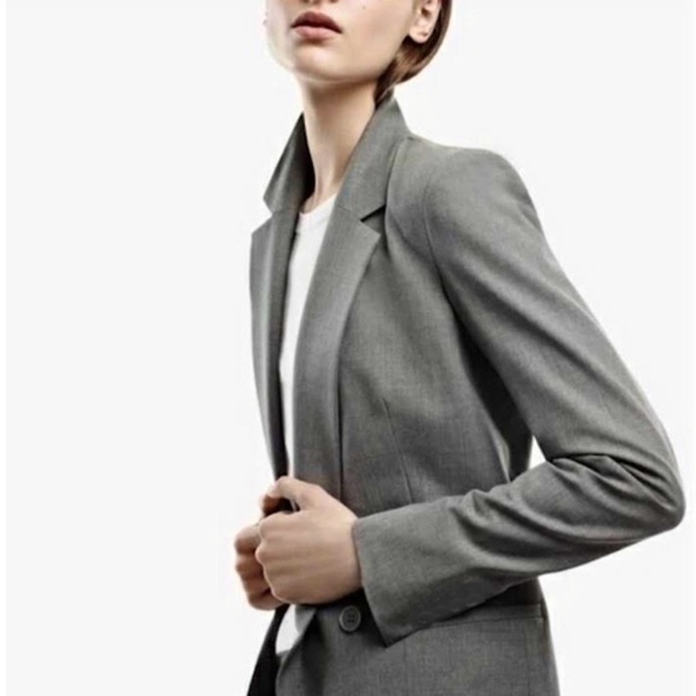 Theory Gray Blazer Wool Blend Blazer Size: 8
